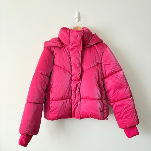Gap Big Puff Cropped Jacket in Super Neon Hot Pink Size Small - Picture 6 of 12